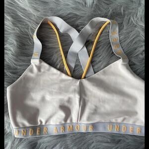 UNDER ARMOUR Pale Pink & Yellow Crisscross Strap Sports Bra Sz Small